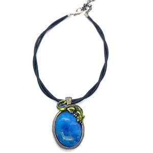Large blue stone necklace with gecko